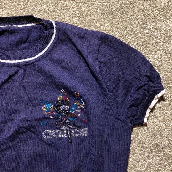 VINTAGE ADIDAS RHINESTONE BEDAZZLED WOMENS SHORT SLEEVE T-SHIRT - Picture 3 of 8